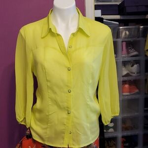 Forever 21 Lime Green 3/4 Sleeve Button Down Blouse